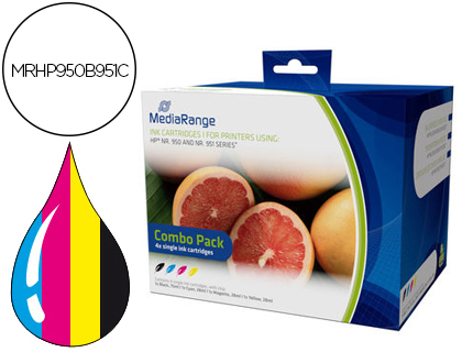 CARTOUCHE MEDIARANGE JET D'ENCRE COMPATIBLE HP 950/951 NOIR/JAUNE/CYAN/MAGENTA MULTIPACK 4 UNITS