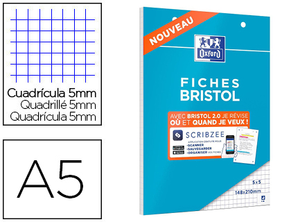 Oxford - Fiches Bristol - A5 - 14,8 x 21 cm - Perforées - Couleurs