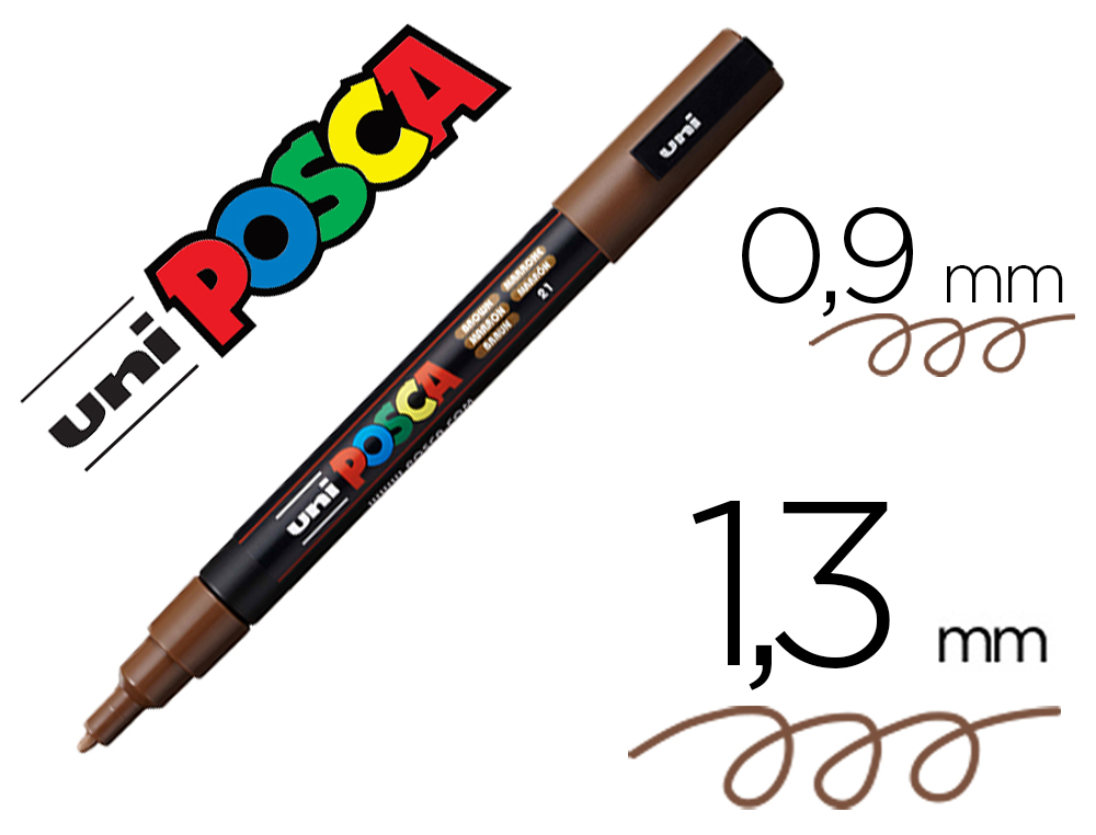 MARQUEUR POSCA PC3M BASE EAU POINTE CONIQUE FINE 0,9-1,3MM SANS ODEURS/ALCOOL/SOLVANT    TOUS SUPPORTS COLORIS MARRON