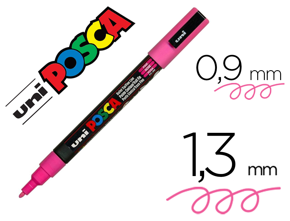 MARQUEUR POSCA PC3M BASE EAU POINTE CONIQUE FINE 0,9-1,3MM SANS ODEURS/ALCOOL/SOLVANT    TOUS SUPPORTS COLORIS ROSE