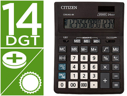 CALCULATRICE CITIZEN CDB1401 BUSINESS LINE AFFICHAGE 14 CHIFFRES/1 LIGNE CRAN INCLIN FONCTION CALCUL ARRONDIS