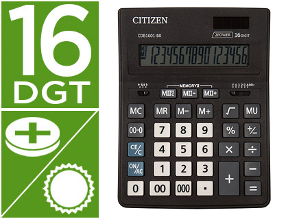 CALCULATRICE CITIZEN CDB1601 BUSINESS LINE AFFICHAGE 16 CHIFFRES/1 LIGNE CRAN INCLIN FONCTION CALCUL ARRONDIS