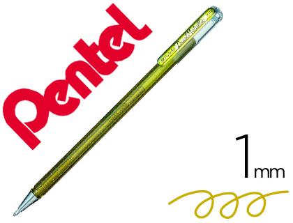 ROLLER GEL PENTEL HYBRID DUAL METALLIC POINTE BILLE 1MM EFFETS COULEUR SELON ANGLE ENCRE COLORIS OR