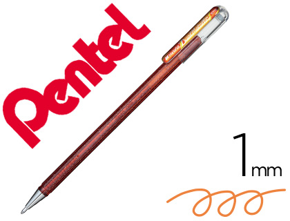 ROLLER GEL PENTEL HYBRID DUAL METALLIC POINTE BILLE 1MM EFFETS COULEUR SELON ANGLE ENCRE COLORIS ORANGE/JAUNE MTALLIQUE