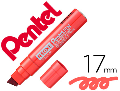 MARQUEUR PENTEL N50XL PERMANENT POINTE BISEAU EXTRA-LARGE CORPS ALUMINIUM ENCRE  SOLVANT INDLBILE TOUT SUPPORT ROUGE