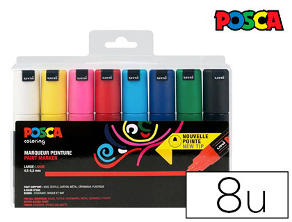 MARQUEUR POSCA PC7M GOUACHE ENCRE INODORE TOUTES SURFACES POINTE LARGE CONIQUE COLORIS MTALLISS 8 UNITS