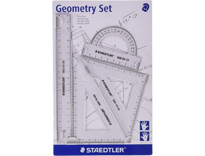 SET DE GÉOMETRIE STAEDTLER MARS 569 GAUCHERS ET DROITIERS AVEC RÈGLE 20CM  RAPPORTEUR ÉQUERRES 60 ET 45 DEGRÉS