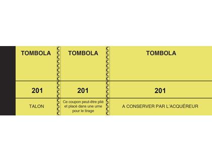 BLOC TOMBOLA ELVE 3 COUPONS NUMROTS 2 DTACHABLES SANS AGRAFE 150X50MM PAQUET DE 10 UNITS COLORIS JAUNE