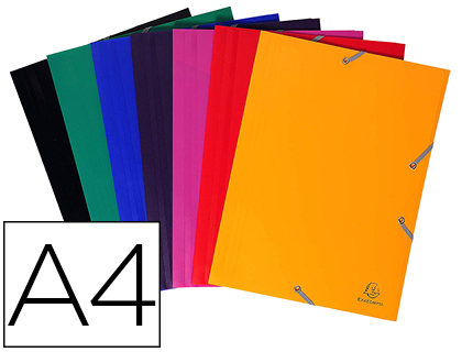 CHEMISE EXACOMPTA POLYPROPYLNE 4/10E OPAQUE CO 3 RABATS LASTIQUES A4+ 240X320MM COLORIS ASSORTIS