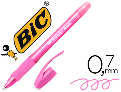 STYLO-BILLE BIC GELOCITY ILLUSION POINTE MOYENNE 0.7MM ENCRE GEL EFFAABLE ET RECHARGEABLE COLORIS ROSE