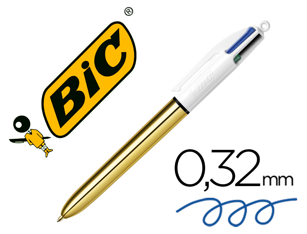 016422-STYLO BILLE 4 COUL 1MM RETRACTABLE BIC, CORP BLEU