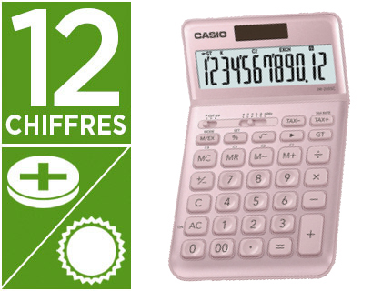 CALCULATRICE CASIO JW 200 SC PK GRAND ÉCRAN 12 CHIFFRES RACINE CARRÉE  MÉMOIRE INDÉPENDANTE 109X184X11MM 150G ROSE