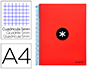 CAHIER SPIRALE LIDERPAPEL ANTARTIK A4 240P 100G COUVERTURE REMBORDE QUADRILLAGE 5MM 4 TROUS COIL-LOCK COLORIS ROUGE