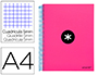 CAHIER SPIRALE LIDERPAPEL ANTARTIK A4 240P 100G COUVERTURE REMBORDE QUADRILLAGE 5MM 4 TROUS COIL-LOCK COLORIS ROSE FLUO
