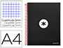 CAHIER SPIRALE LIDERPAPEL ANTARTIK A4 240P 100G COUVERTURE REMBORDE QUADRILLAGE 5MM 4 TROUS COIL-LOCK COLORIS NOIR