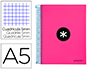 CAHIER SPIRALE LIDERPAPEL ANTARTIK A5 240P 100G COUVERTURE REMBORDE QUADRILLAGE 5MM 6 TROUS COIL-LOCK COLORIS ROSE FLUO