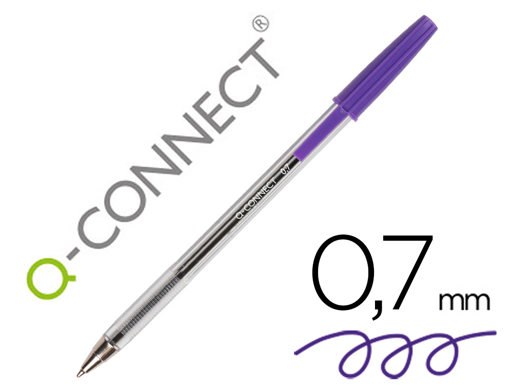 STYLO-BILLE Q-CONNECT CRITURE MOYENNE 0.7MM ENCRE CLASSIQUE BILLE INDFORMABLE CAPUCHON ENCRE COULEUR VIOLET