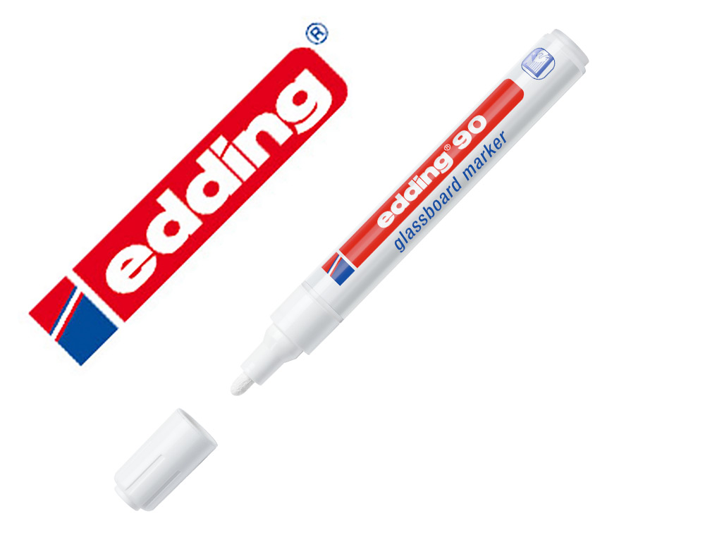 EDDING Marqueur E-95 effaçable à sec pour tableau en verre. Coloris blanc