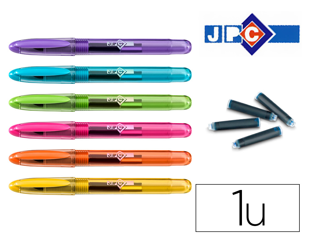 STYLO-PLUME JPC CORPS POLYPROPYLNE POINTE MTAL + 1 CARTOUCHE D'ENCRE BLEUE EFFAABLE