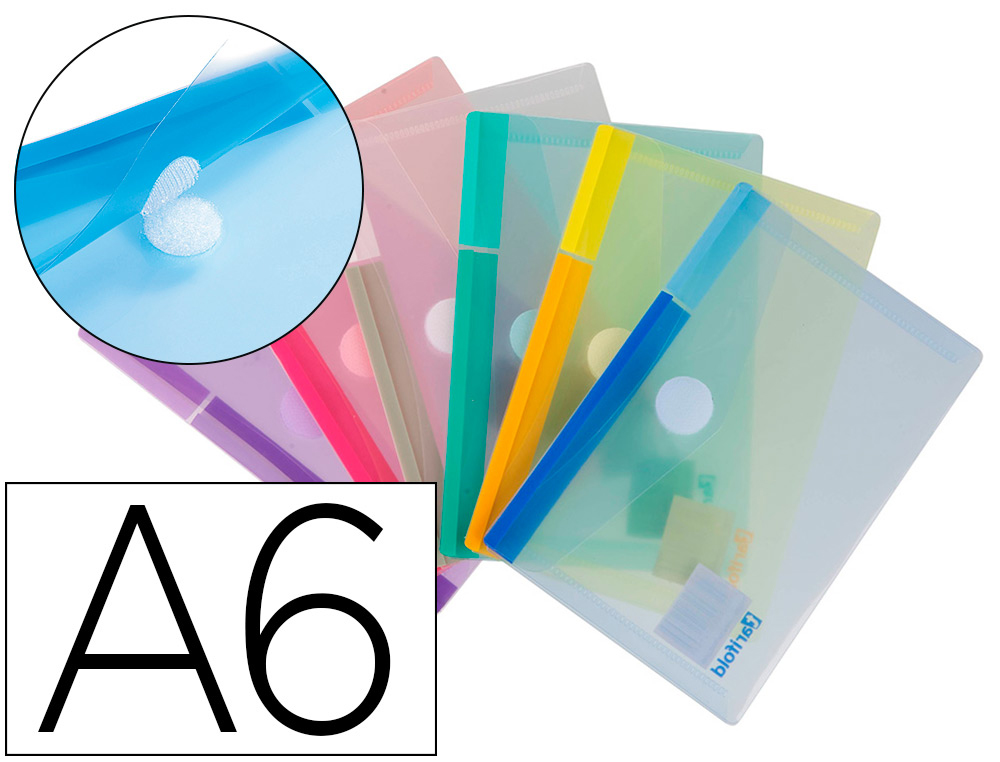 POCHETTE ENVELOPPE TARIFOLD POLYPROPYLNE 180 MICRONS FORMAT A6 HORIZONTALE FERMETURE BOU TON  COLORIS ASSORTI SACHET 6U