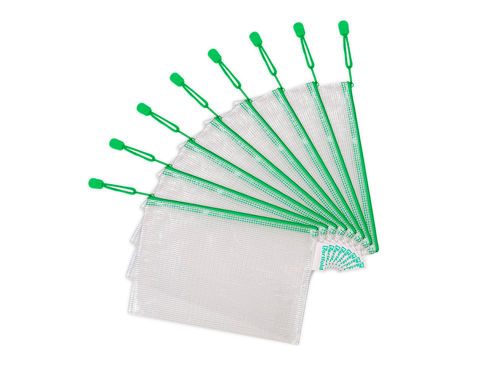 POCHETTE  ZIP TARIFOLD PVC TISS TRANSPARENT A6 ULTRA-RSISTANT FERMETURE CLAIR BORDURE VERTE 8 UNITS