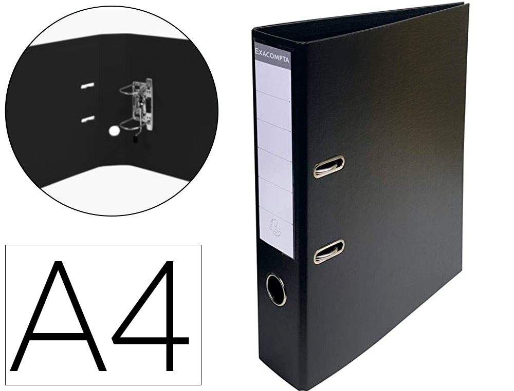CLASSEUR LEVIER EXACOMPTA CARTON RECOUVERT PVC A4 32X29CM DOS 7CM TIQUETTE PORTE-TIQUETTE COLORIS NOIR