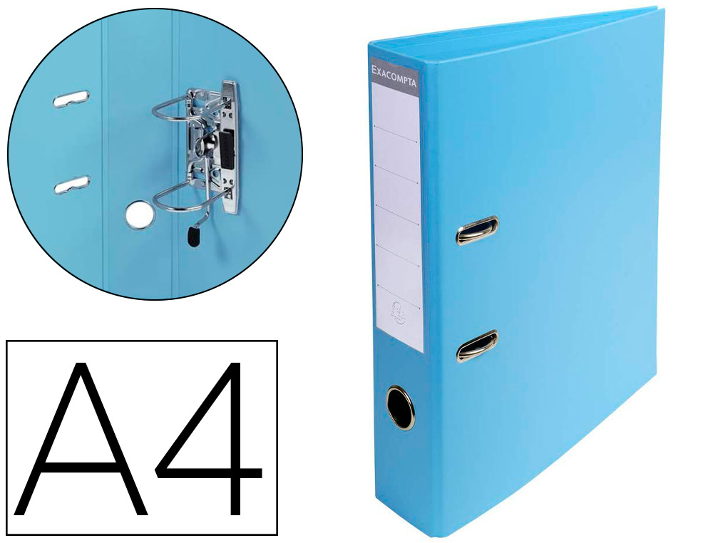CLASSEUR LEVIER EXACOMPTA CARTON RECOUVERT PVC A4 32X29CM DOS 7CM TIQUETTE PORTE-TIQUETTE COLORIS BLEU CLAIR