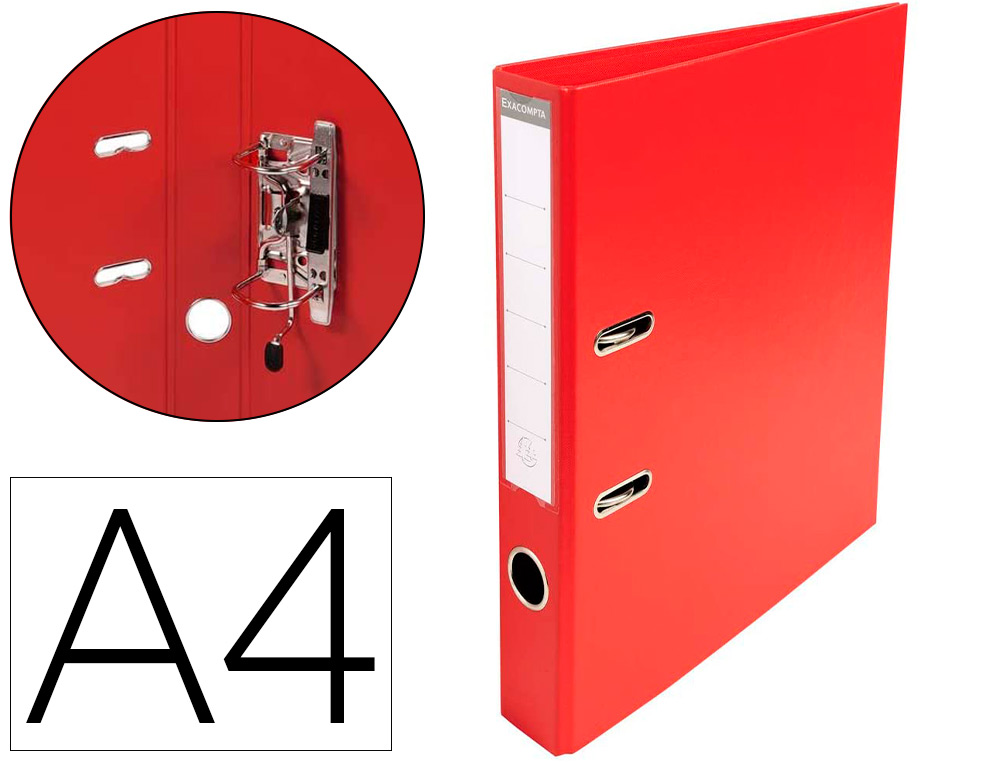 CLASSEUR LEVIER EXACOMPTA CARTON RECOUVERT PVC A4 32X29CM DOS 5CM TIQUETTE PORTE-TIQUETTE COLORIS ROUGE