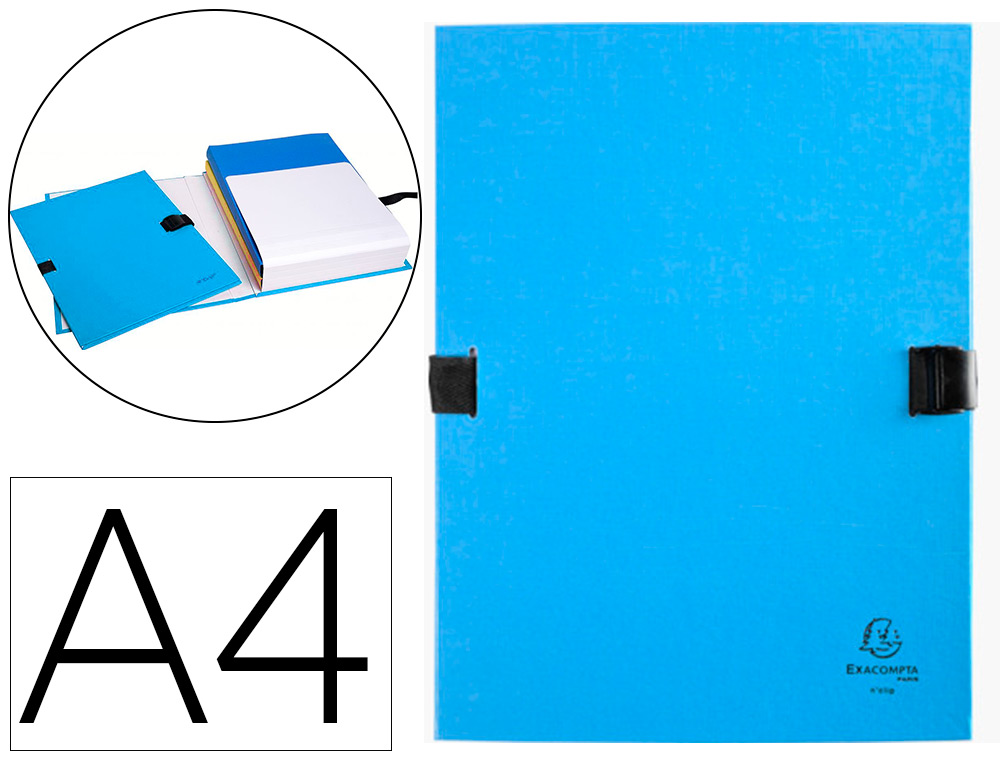 CHEMISE EXACOMPTA N'CLIP RABAT EN PIED CARTON RECOUVERT 10/10E A4 DOS EXTENSIBLE 13CM CLIP SANGLE COLORIS BLEU CLAIR