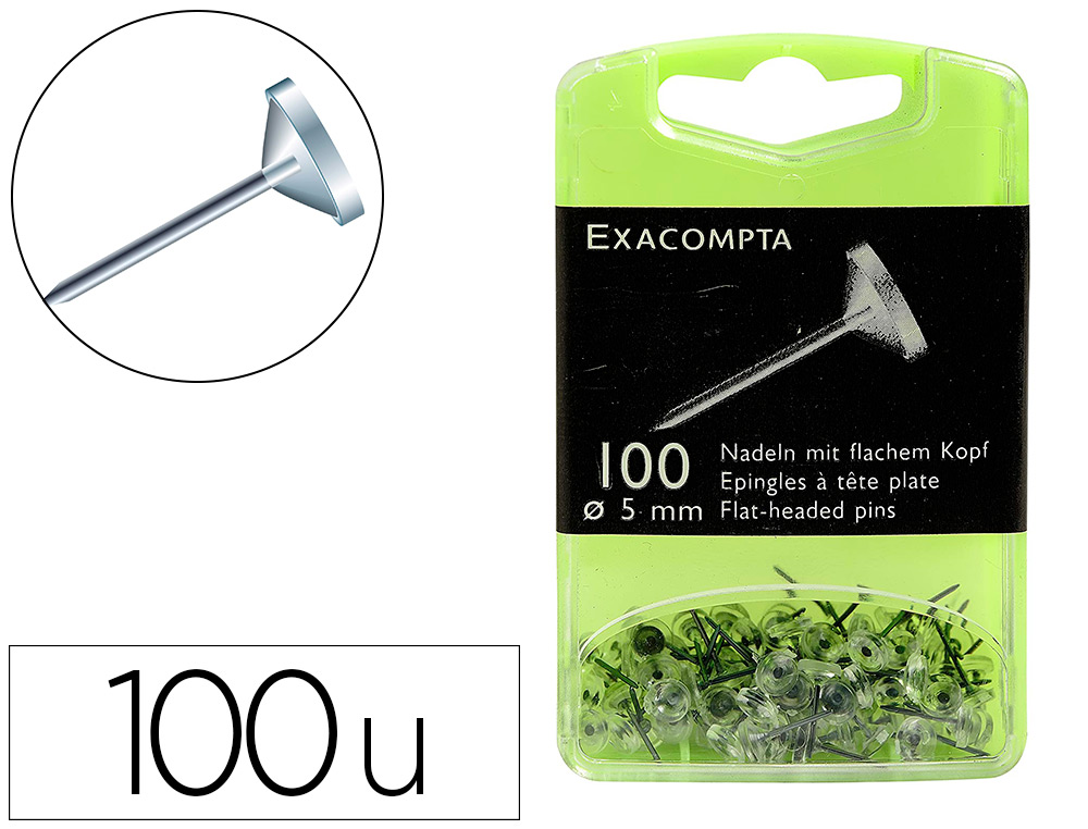 PINGLE EXACOMPTA TTE PLATE ACIER NICKEL DIAMTRE 5MM HAUTEUR 14MM CRISTAL BOTE DISTRIBUTRICE 100 UNITS