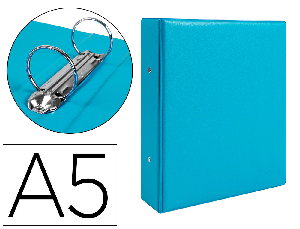 CLASSEUR LIDERPAPEL 2 ANNEAUX RONDS 40MM A5 CARTON REMBORD PVC COLORIS BLEU CIEL