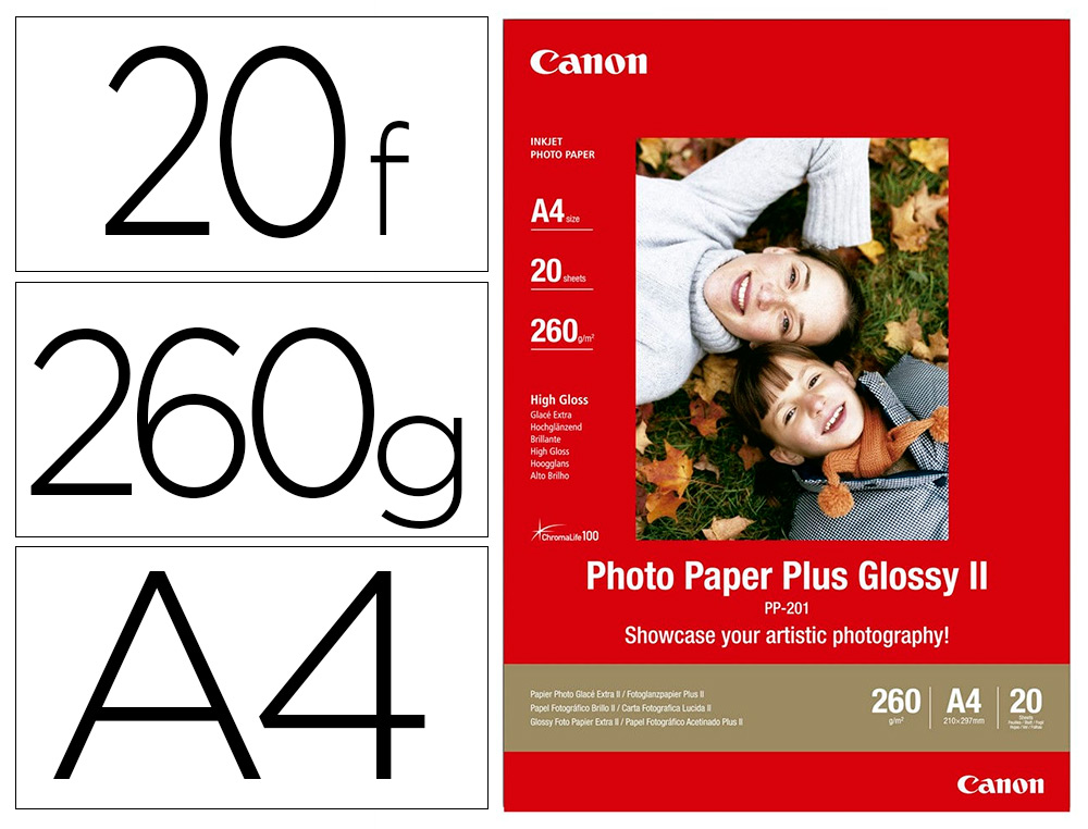 PAPIER CANON JET D'ENCRE BRILLANT A4 260G/M2 PAQUET 20 FEUILLES
