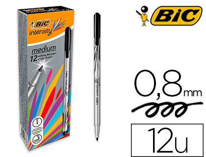 FEUTRE BIC INTENSITY POINTE MOYENNE 0.8MM CORPS FIN       CAPUCHON COULEUR ENCRE FLUIDE INTENSE COLORIS NOIR