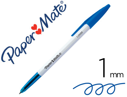STYLO-BILLE PAPER MATE 045 CORPS HEXAGONAL CAPUCHON BLEU POINTE CARBURE SOLIDE 1MM     ENCRE BLEUE