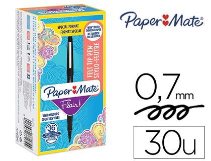 FEUTRE COLORIAGE PAPER MATE FLAIR ENCRE BASE EAU POINTE   MOYENNE 0,7MM COLORIS NOIR    BOITE 30 UNITES + 6 GRATUITES