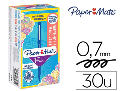FEUTRE COLORIAGE PAPER MATE FLAIR ENCRE BASE EAU POINTE   MOYENNE 0,7MM COLORIS BLEU    BOITE 30 UNITES + 6 GRATUITES