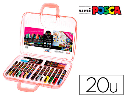 MARQUEUR POSCA PC1MC/PC3M/PC5M POINTES ET    COULEURS CLASSIQUES ASSORTIES MALLETTE 20 UNITES