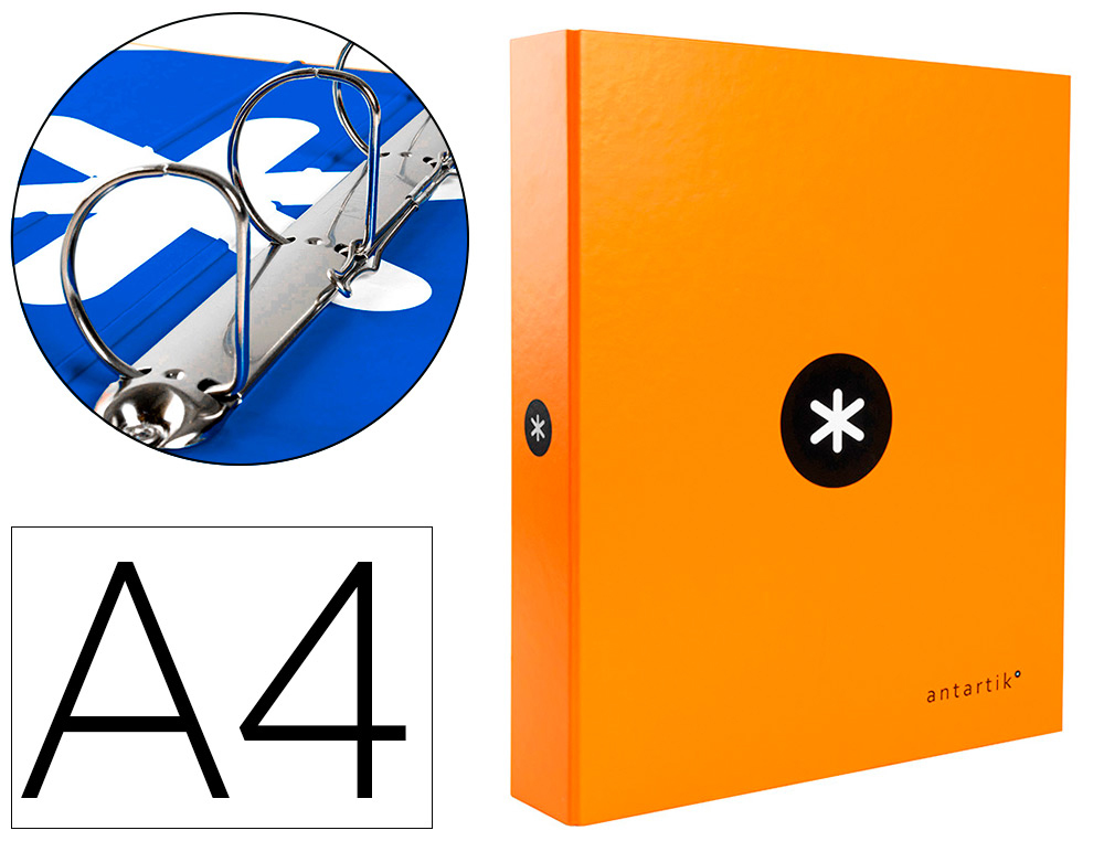 CLASSEUR LIDERPAPEL ANTARTIK 4 ANNEAUX EN D 40MM A4+ CARTON REMBORD COLORIS ORANGE