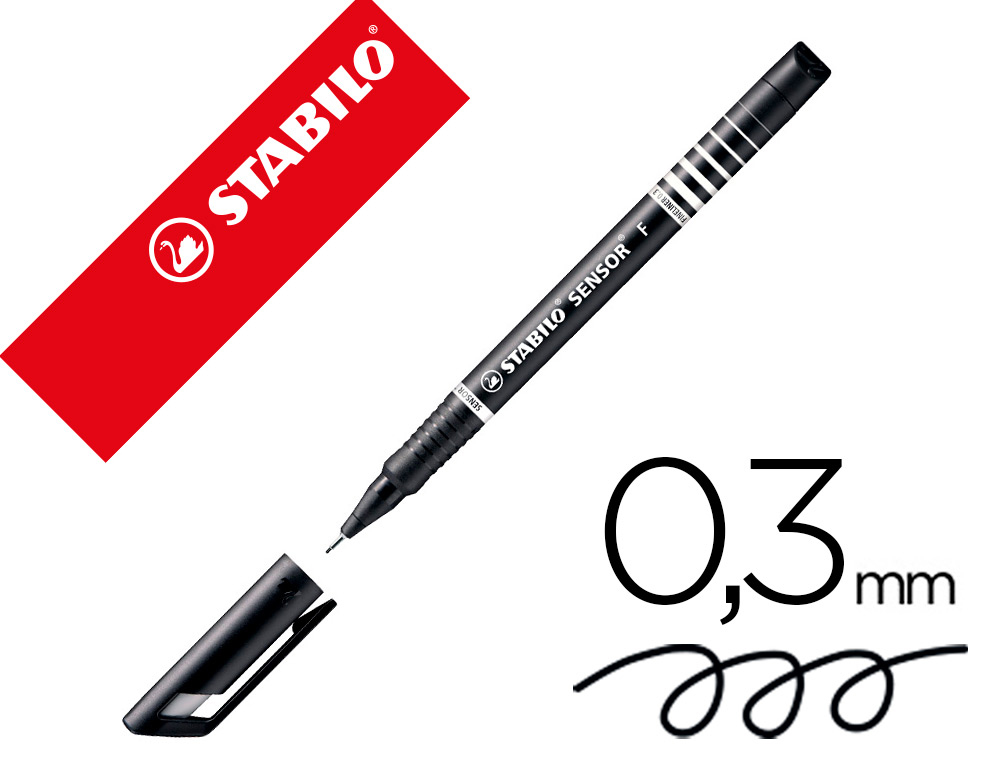 STYLO-FEUTRE STABILO SENSOR POINTE FINE GAINÉE MÉTAL AMORTISSEUR 1200M  ÉCRITURE TRACÉ 0.3MM COLORIS NOIR