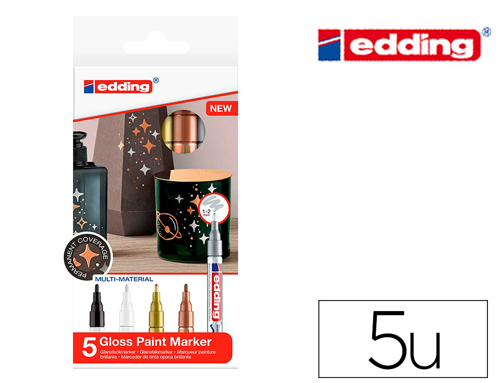 MARQUEUR EDDING E-751 PEINTURE BRILLANTE METALLIQUE COUVRANTE VERRE METAL         PLASTIQUE POINTE FINE - 5 UN