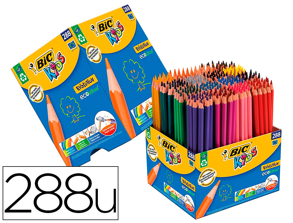 CALONNA  CRAYON COULEUR BIC KIDS EVOLUTION CORPS HEXAGONAL MINE TRES  SOLIDE MAXI CLASSPACK 288UN