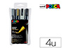 MARQUEUR POSCA PC3M GOUACHE BASE EAU COUVRANTE INODORE    POINTE CONIQUE FINE NOIR      BLANC ARGENT OR 4UN