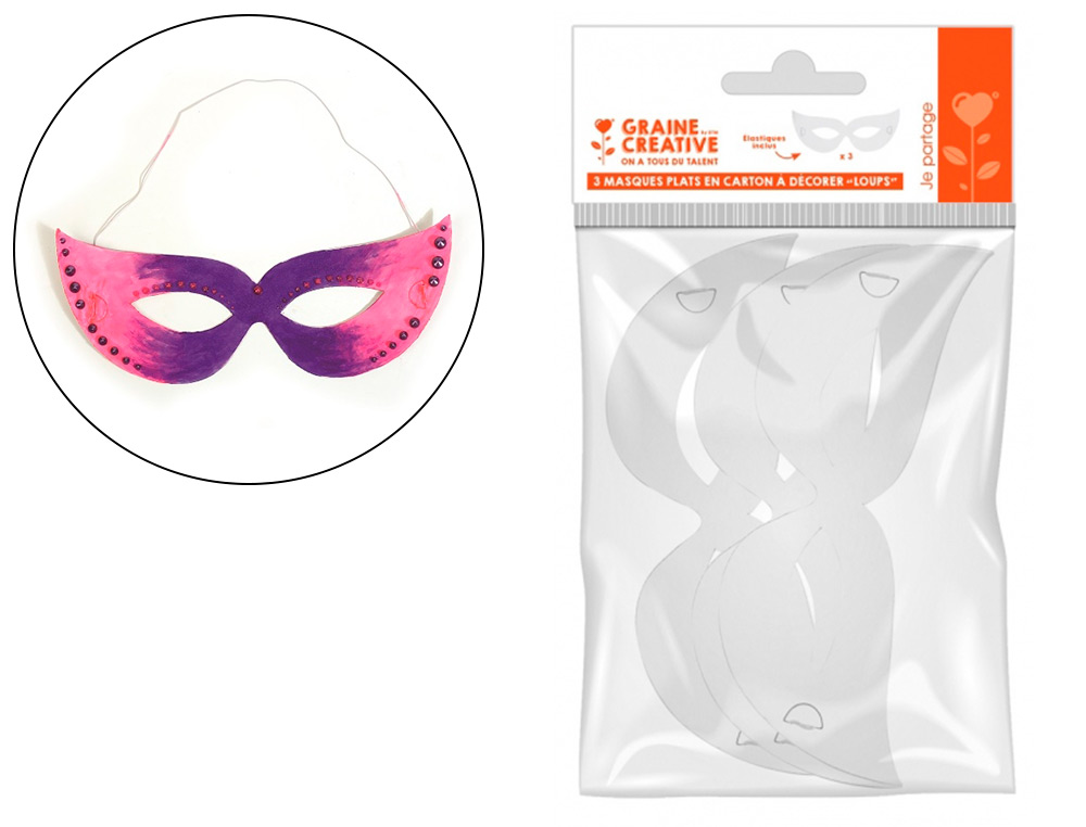 Abecedaire Cavignac  MASQUE PLAT CARTON A COLORIER DTM LOUP DE CARNAVAL  AVEC ELASTIQUE - SACHET DE 6UN