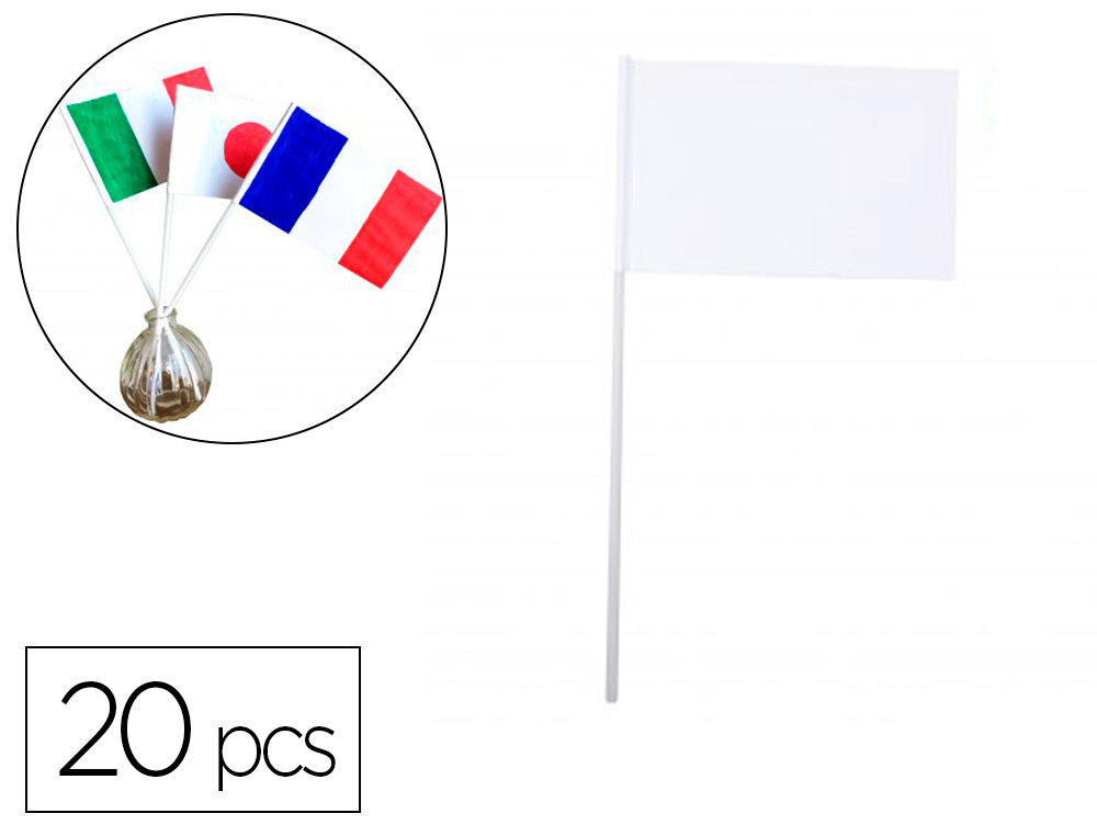 DRAPEAUX CARTON SODERTEX 120GM2 A CUSTOMISER 100X160MM DRAPEAU 30CM TIGE COLORIS     BLANC 20 PCS