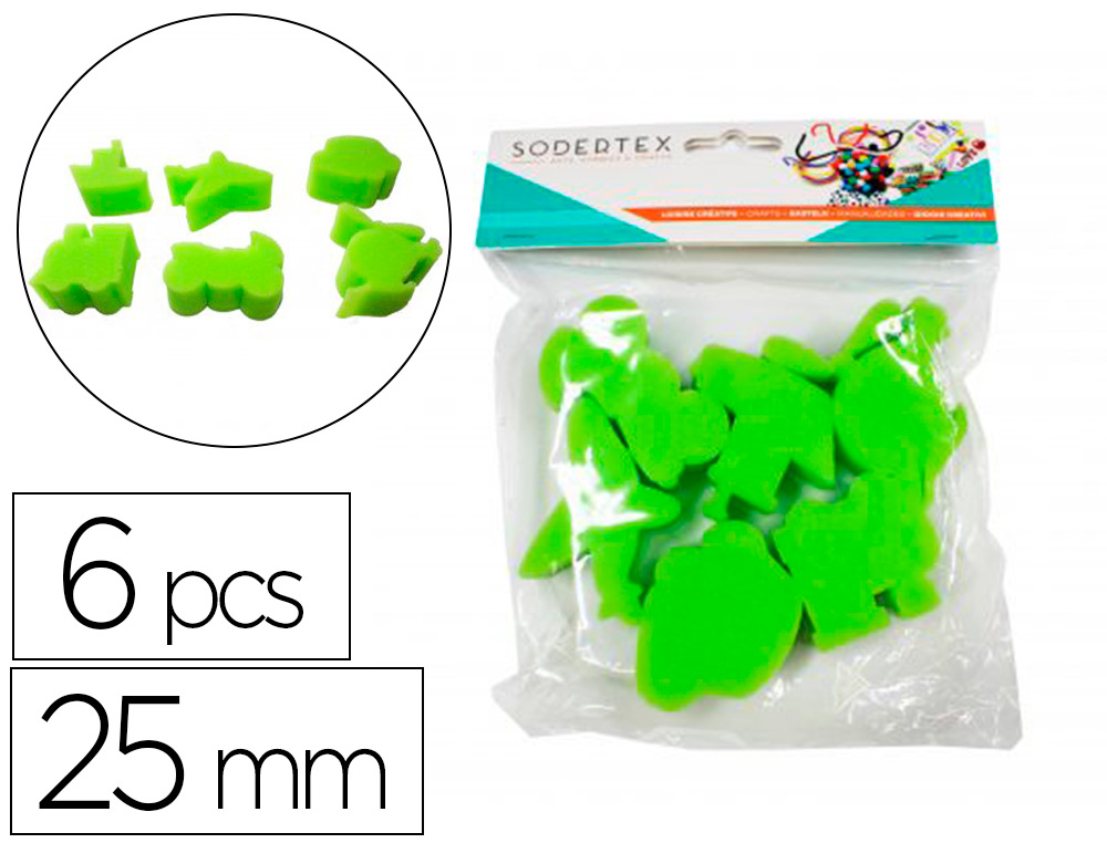 EPONGES TAMPONS SODERTEX EN ROUTE A PEINDRE 25MM 6 PCS    COLORIS ASSORTIS