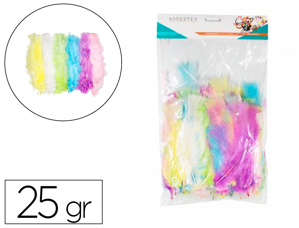 PLUMES DE DINDE SODERTEX MULTICOULEURS THEME PASTEL    25G 12 A 18CM 6 COLORIS       ASSORTIS