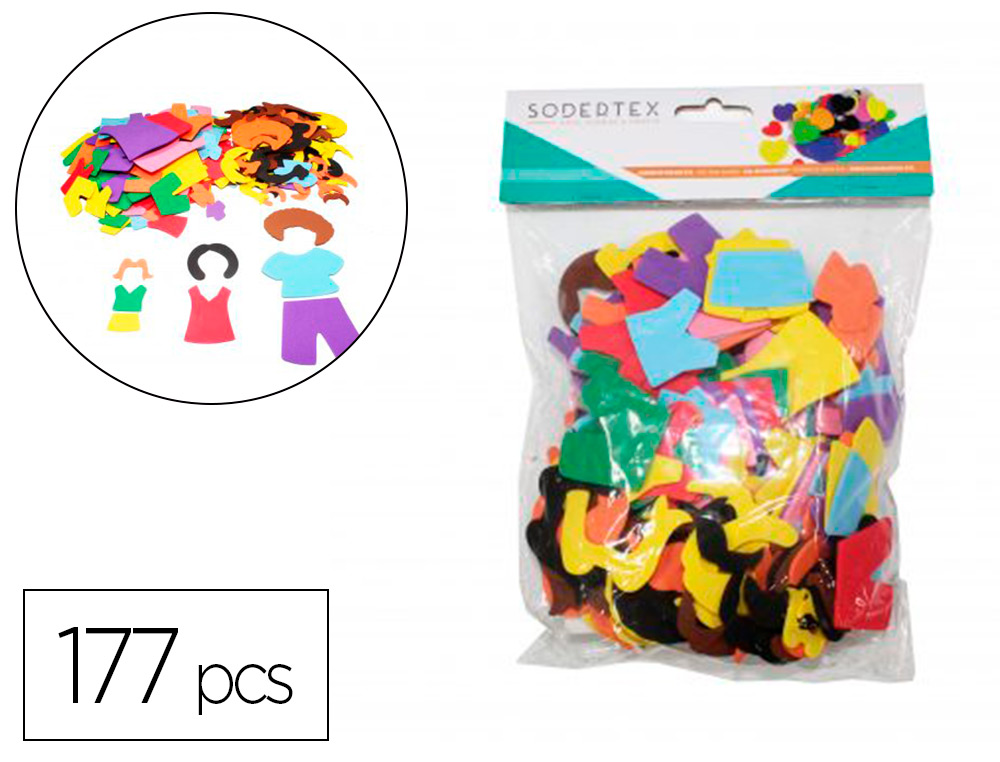 COIFFURES ET VETEMENTS SODERTEX EN MOUSSE EVA 2MM    177 PCS TAILLES ET COLORIS    ASSORTIS