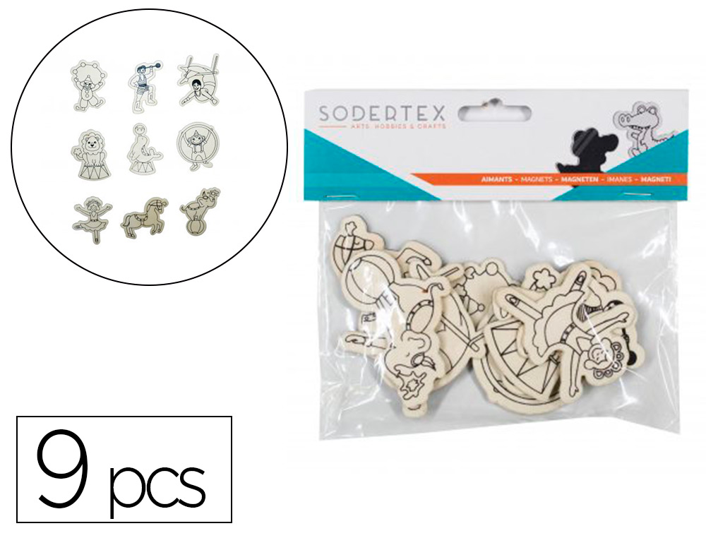 AIMANTS SODERTEX CIRQUE EN BOIS A COLORIER 9 PCS COLORIS ASSORTIS