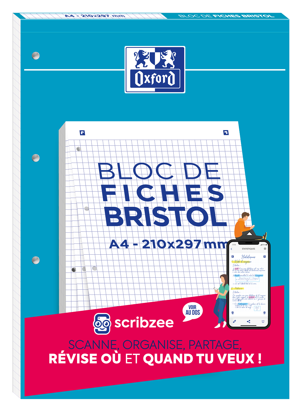 BLOC BRISTOL PERFORE OXFORD 2.0 A4 30 FICHES 210G QUADRILLE 5MM