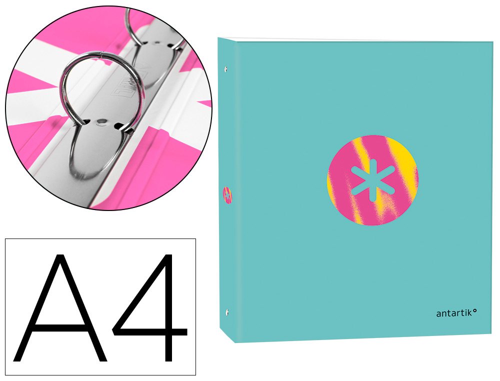CLASSEUR ANTARTIK TRENDING TOPIC 2020 4 ANNEAUX RONDS    25MM FEUILLET MOBILE A4 5X5MM COLORIS TURQUOISE